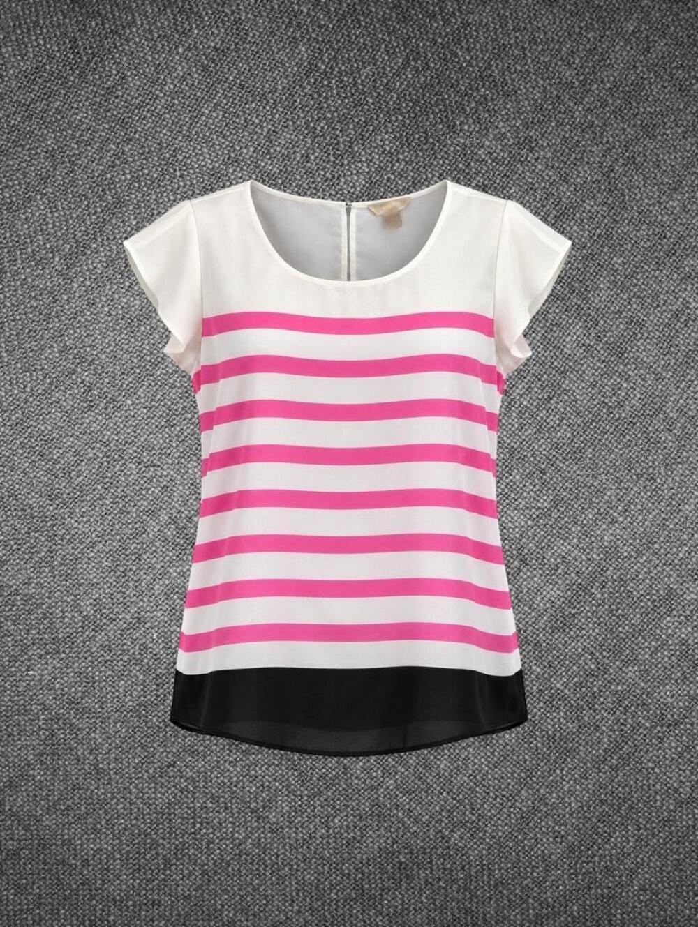 Banana Republic Pink Stripe Flutter Sleeve Blouse Medium